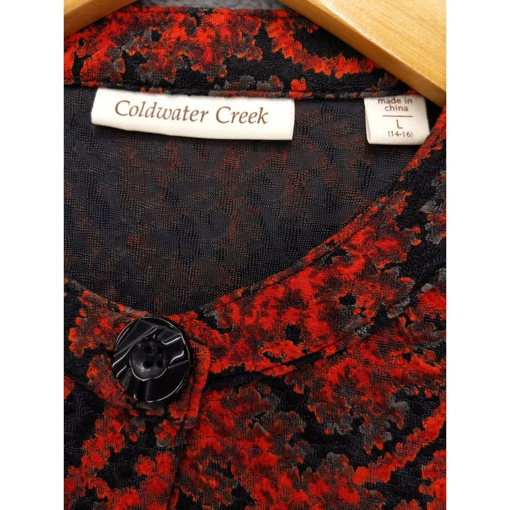 Coldwater Creek Red Floral Tectured Bolero Jacket L‎ Dark Fairy Witchy Goth